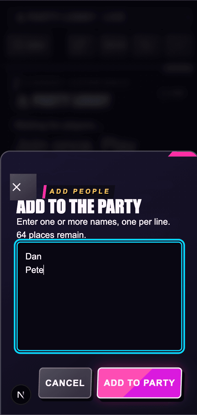 Host adding Dan and Pete to an existing party from the Add People panel